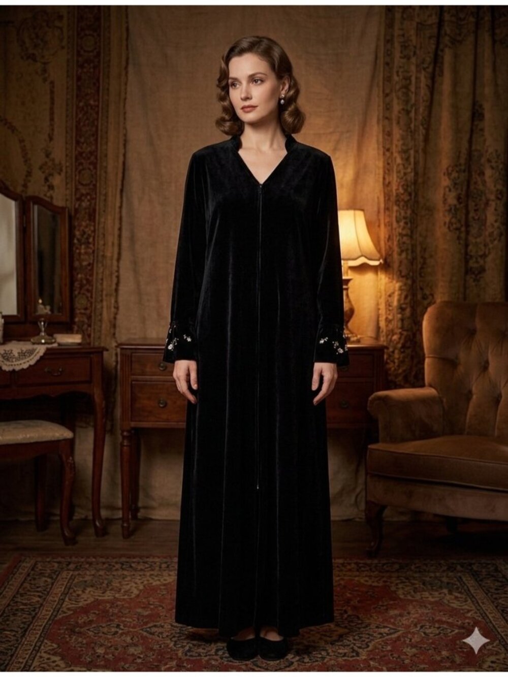 Vintage Oscar De La Renta Pink Label Velvet Robe Black Size L Glam Grandmacore